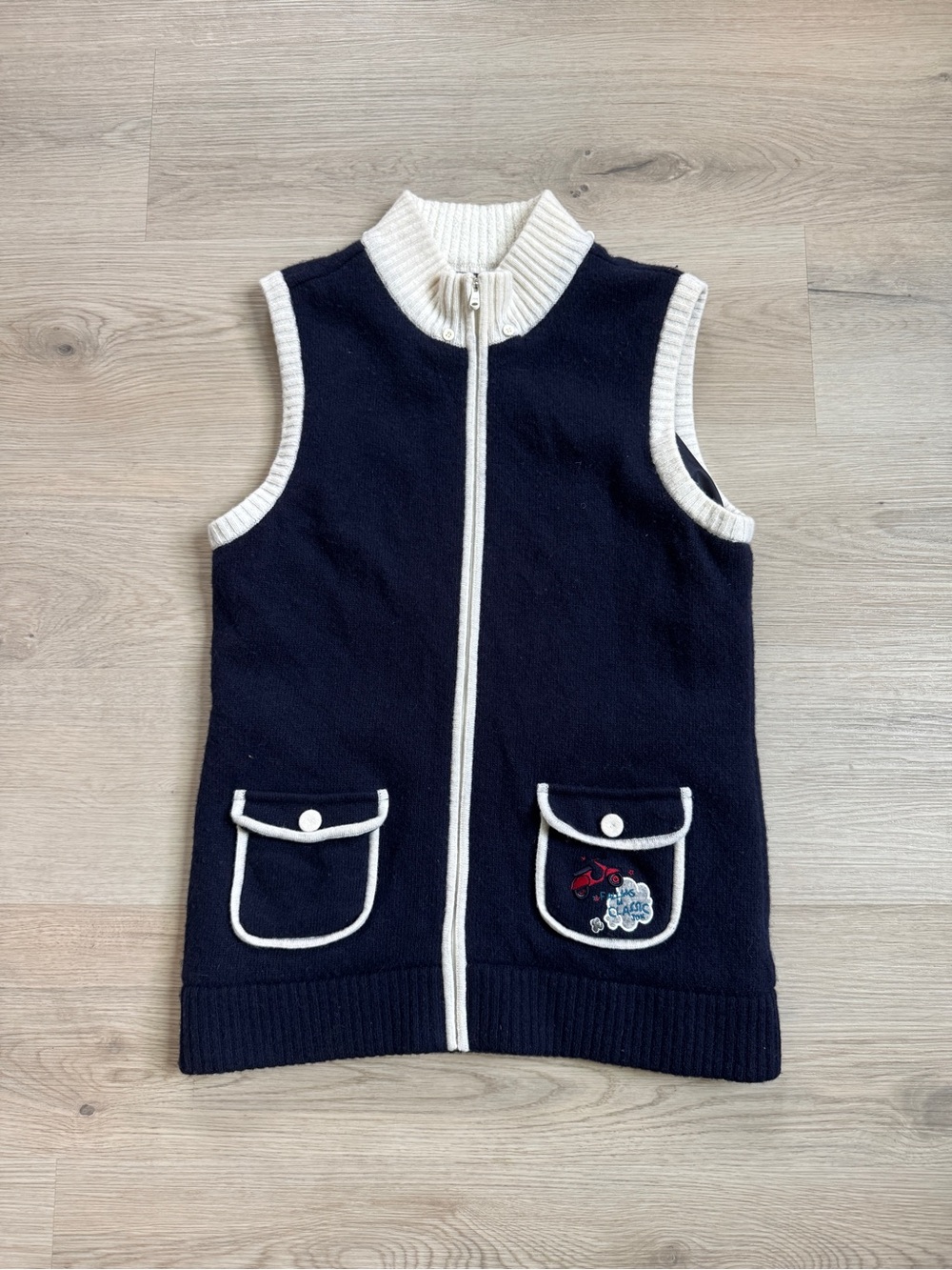Vintage JDX Korean golf navy wool blend zip vest embroidered Y2K Size M preppy